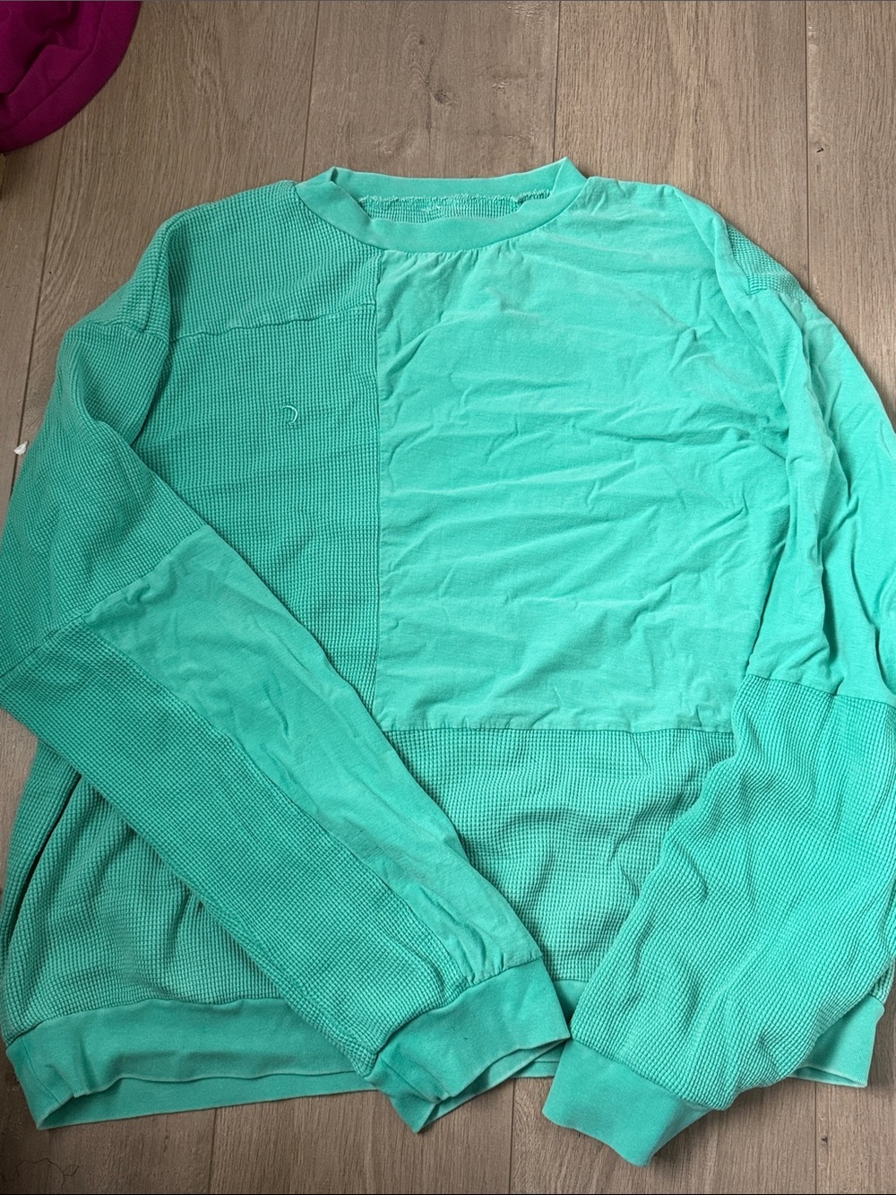 ZYIA Women’s Mint Crewneck Patchwork Sweater